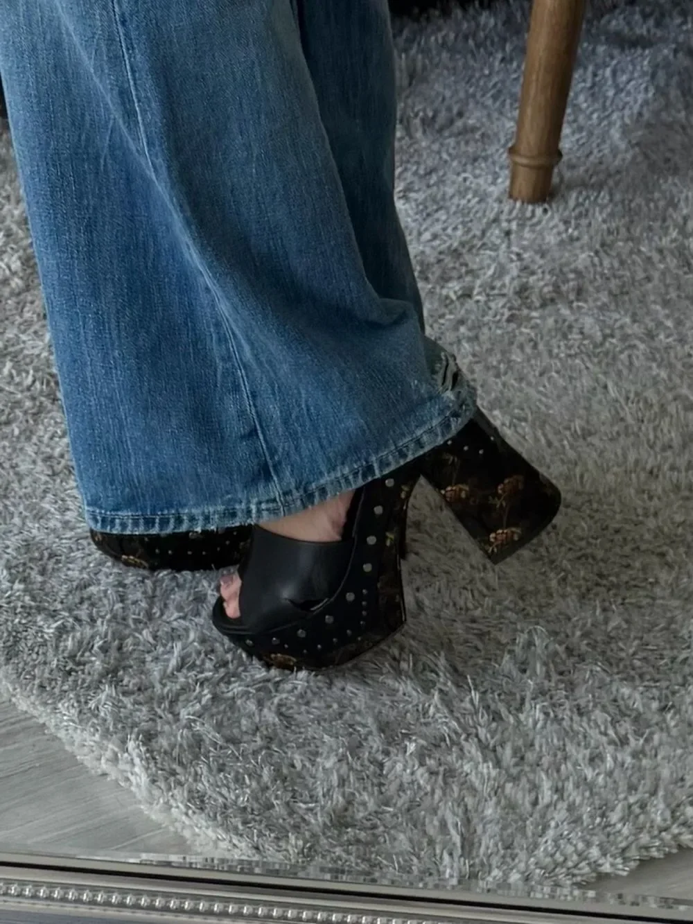 Prada Black Leather and Baroque Platform Sandals